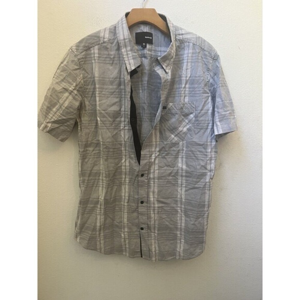 MENS HURLEY GRAY PLAID BUTTON DOWN SHIRT SIZE XL (S1)
